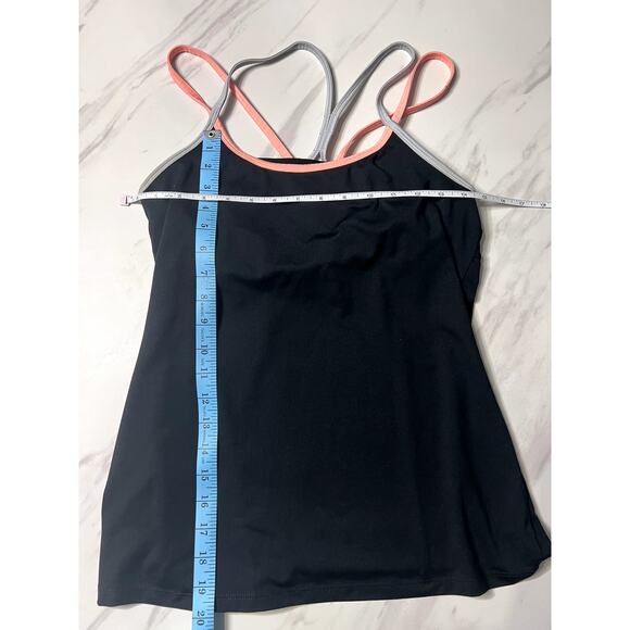 Gaiam Strappy Sports Top Medium Black with Orange/Gray Blue Contrasting Comfy - Picture 6 of 6